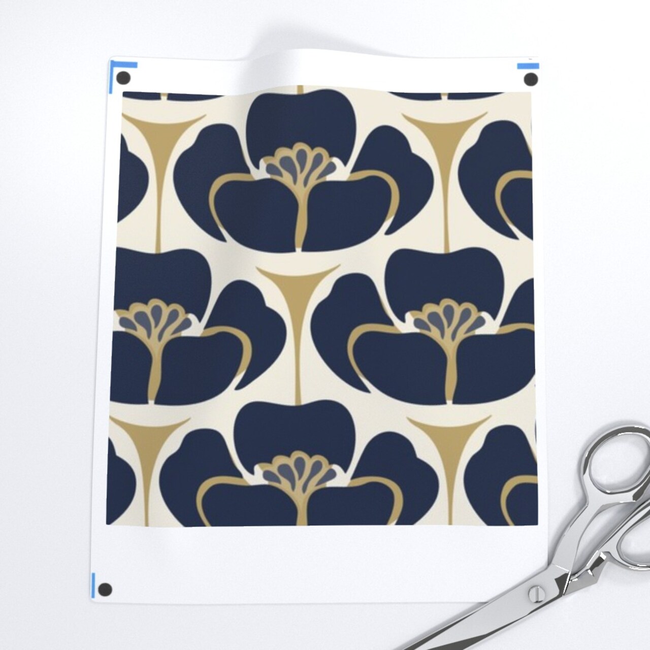 Flowers Art Deco 1920S Floral Navy Indigo Gold Blue Dress Fashion Pink Cream Custom Pre-pasted Wallpaper by Spoonflower Pre-Pasted Wallpaper 2FT Wide